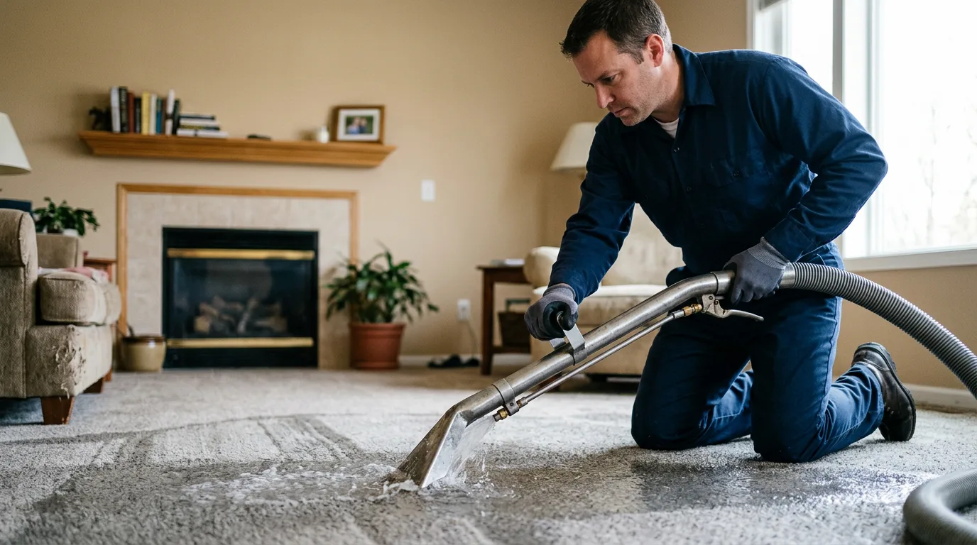 Water damage restoration technician working near Gridley, IL